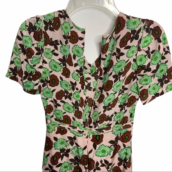 NWT Sandro Size US 0 / 34 Antropique floral silk crepe dress short sleeve mini - Picture 5 of 11
